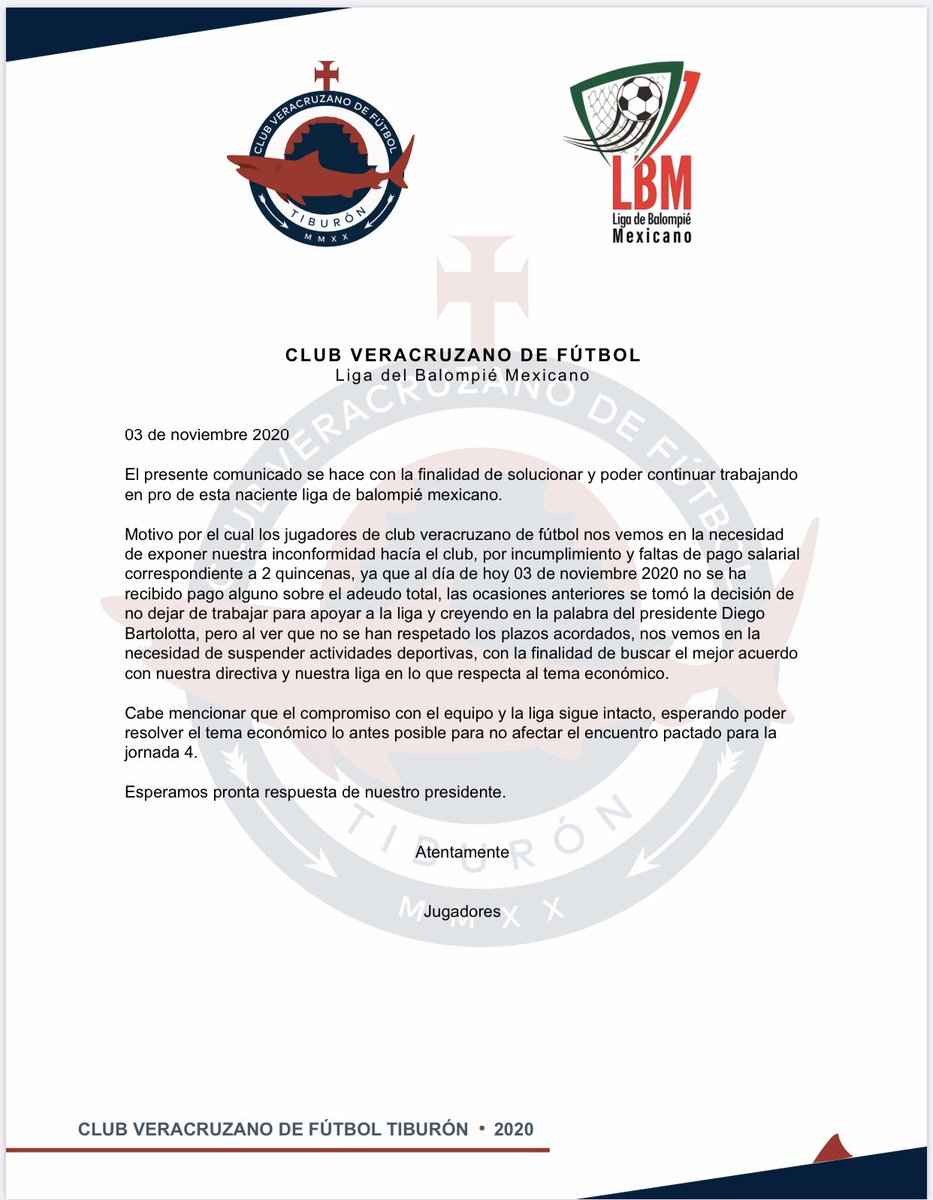 Calde11Avion's tweet photo. Los tiempos han cambiado y los mexicanos también sabemos unirnos para exigir nuestros derechos. Hoy, todos los jugadores de @CVFTiburon nos unimos y confiamos en que @SomosBalompie resuelva de la mejor forma este inconveniente #mexicanosunidos #dignificatuprofesion https://t.co/iuURRb1ll8