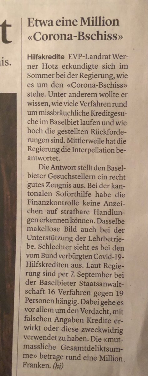 EVP_BL's tweet photo. Gefahr von rund 1Mio zweckentfremdeter vom Bund verbürgter Kredite allein in #BL - Landrat #WernerHotz will, dass hier genau hingeschaut & „#Corona -#Bschiss “ verhindert wird #Nachhaltigkeit #Gerechtigkeit #Menschenwürde https://t.co/HJjKNxh2Vl