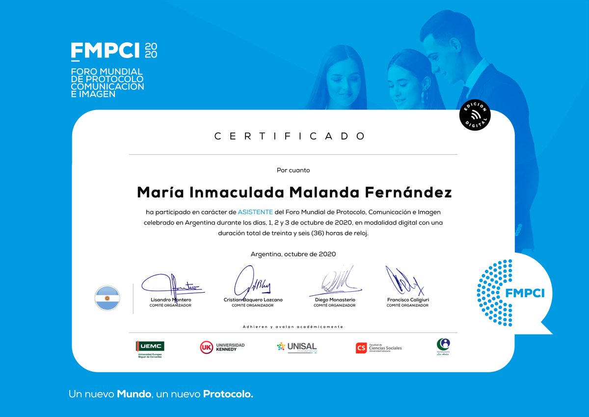 cervatospp's tweet image. Distinguidos expositores, congresistas nacionales e internacionales. Muchísimas gracias a todos por contar con mi participación como asistente, una experiencia enriquecedora e inolvidable. Gran éxito.

#protocolforum #Argentina2020 #España #PostForoMundial #ForoMundialdeProtocolo