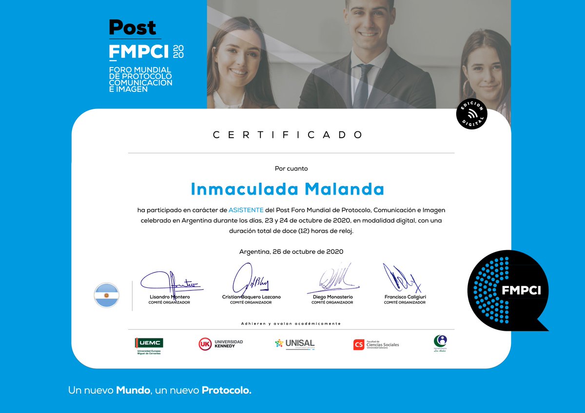 cervatospp's tweet image. Distinguidos expositores, congresistas nacionales e internacionales. Muchísimas gracias a todos por contar con mi participación como asistente, una experiencia enriquecedora e inolvidable. Gran éxito.

#protocolforum #Argentina2020 #España #PostForoMundial #ForoMundialdeProtocolo