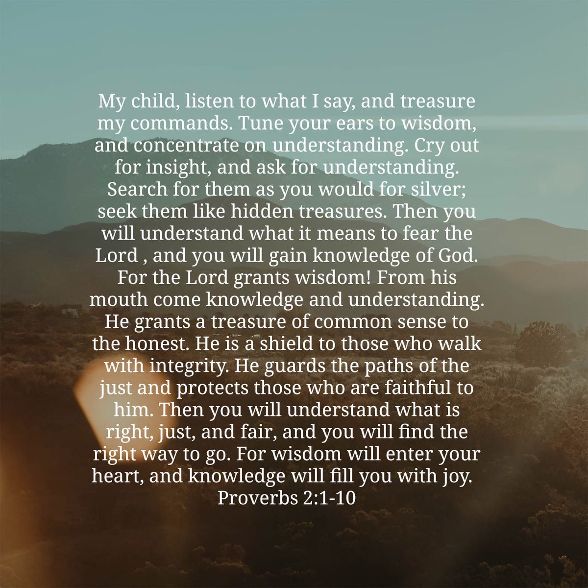 PatsyFo1's tweet image. My child, listen to what I say, and treasure my commands. Tune your ears to wisdom, and concentr…
bible.com/bible/116/pro.…