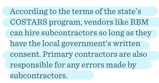 An Omaha based company, RBM Consulting, was on that approved list.But the COSTARS program also allows subcontractors! So a COSTARS company can get a contract, then contract it out.Allegheny Co. gave this contract to RBM Consulting, who then subcontracted it to Midwest Direct.
