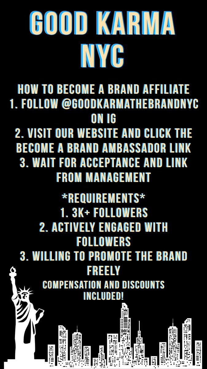 GoodKarma_NYC's tweet photo. BRAND AFFILIATES THAT ARE INTERESTED PLEASE READ ! https://t.co/cJiygcjUdf