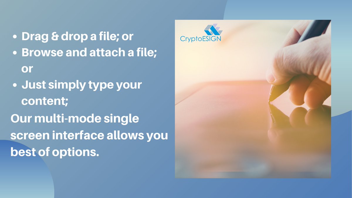 CryptoESIGN_'s tweet photo. You can start in three modes.
#esignature #remotesigning #godigital #paperless #sustainability #SDGs #ourbit #yourbit #result #doyourbit #bemindful #environment https://t.co/OE67UC66yG