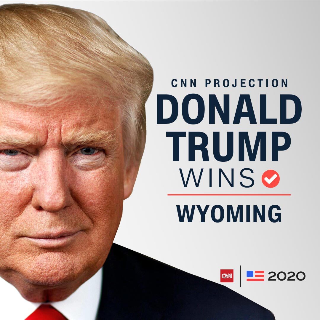 CNN's tweet photo. CNN PROJECTION: Joe Biden wins California, Oregon and Washington.

Donald Trump wins Wyoming https://t.co/7yqURmieAf #CNNElection https://t.co/Mwwb62yRjJ