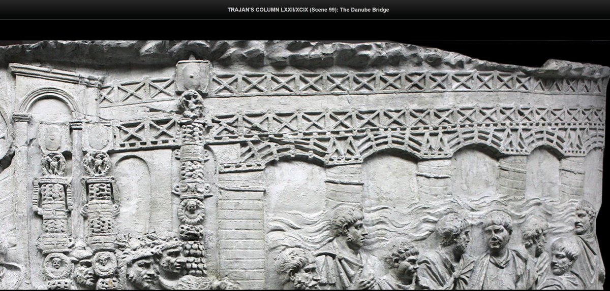 Scene 98-99 display the Danube bridge and Trajan “conduct[ing] the initial libation at a garlanded altar for the sacrifice of a bull” [2]. It is possible that the bridge in the backdrop is intended to show his achievement of constructing infrastructure with exceptional technique.