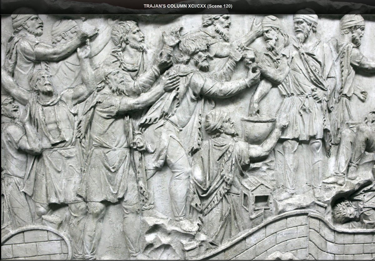 Lastly, though not necessarily related to the theme of Roman sacrifice, the Dacians’ heroism and sacrifice is recognized; for instance, in this scene, Dacians are shown “passing around cups of poison in a mass suicide” to prevent themselves from being captured by the Romans [3].