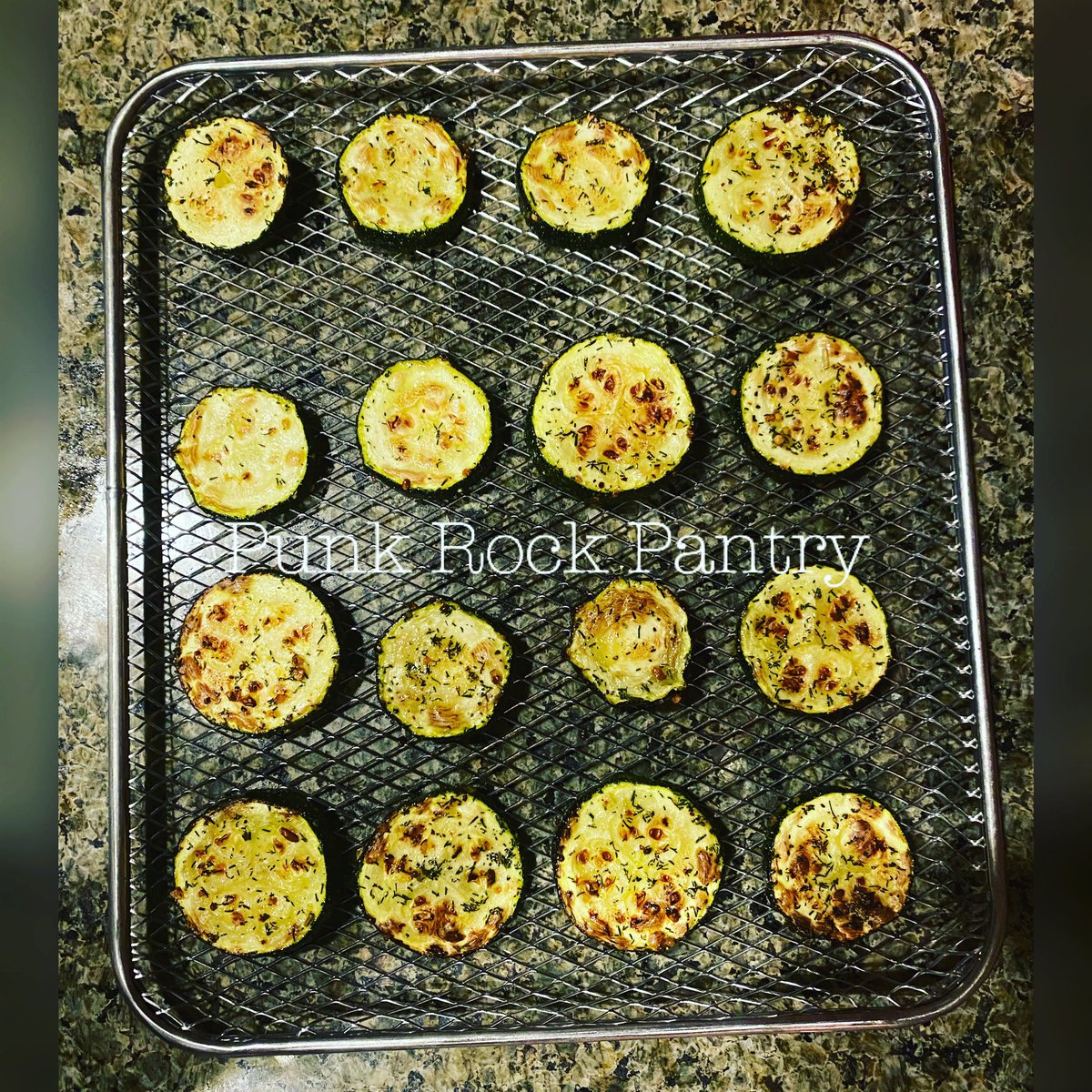 PantryPunk's tweet photo. Roasted zucchini in my air fryer came out so good! 😋 Sprinkled some dill, salt and mustard powder and just a tiny bit of oil, it made an excellent side dish! #punkrockpantry #zucchini #airfryer #election2020 https://t.co/G9teQG5hsK
