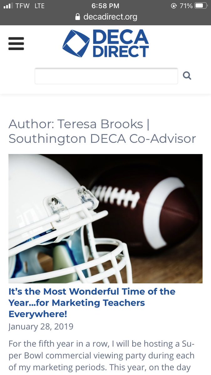 DECAbrooks's tweet photo. #DECAMonth day 3: an article from #DECADirect by me! Hope to see you all for the #SuperBowl commercials this season! #SBDECA @SouthingtonDECA @ConnecticutDECA @DECAInc https://t.co/Kw1OnmM8Qj https://t.co/xfJYRQSZOz