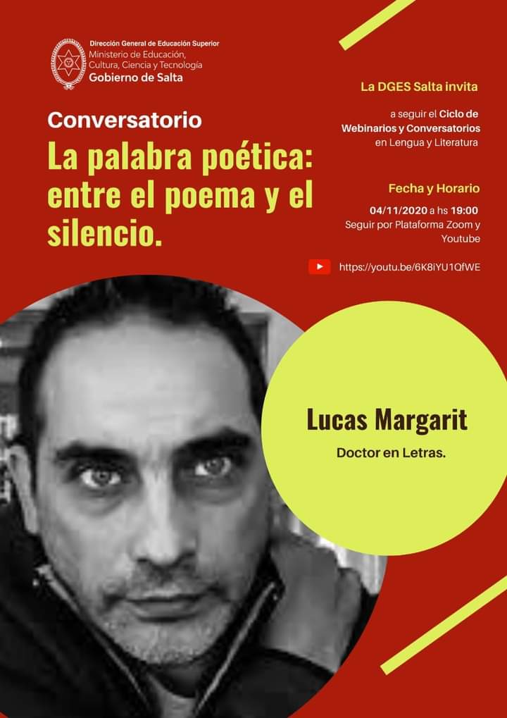 🔊 Nos encontramos con Lucas Margarit para conversar sobre "La Palabra Poética"
👉 Miércoles 4/11/2020
⏰ 19:00