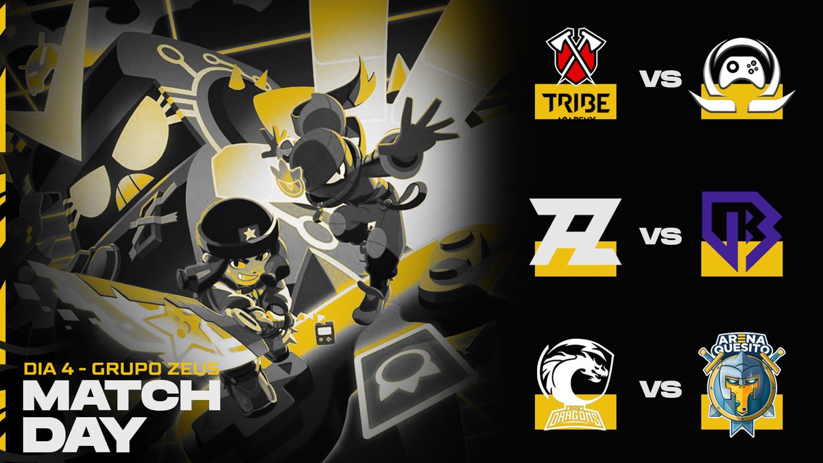 #BrawlStars x ¡JORNADA 4!

Grupo Zeus

<a href="/TribeAcademyES/">Tribe Academy ES</a> 🆚 @OmegaESP
⏰ 20:00 🇲🇽

<a href="/Alpha_Ze0/">Alpha Zero</a> 🆚 <a href="/UnbreakersGG/">Unbreakers Gaming</a>
⏰ 20:25 🇲🇽

@JoninDragons 🆚 <a href="/ArenaQuesitoGG/">Arena Quesito</a>
⏰ 20:50 🇲🇽

Todos los partidos serán casteados por <a href="/tecnobarat/">Tecnobarat</a>.
▶ youtu.be/ye1Ii_sK0Gc

#FightLikeTheGods