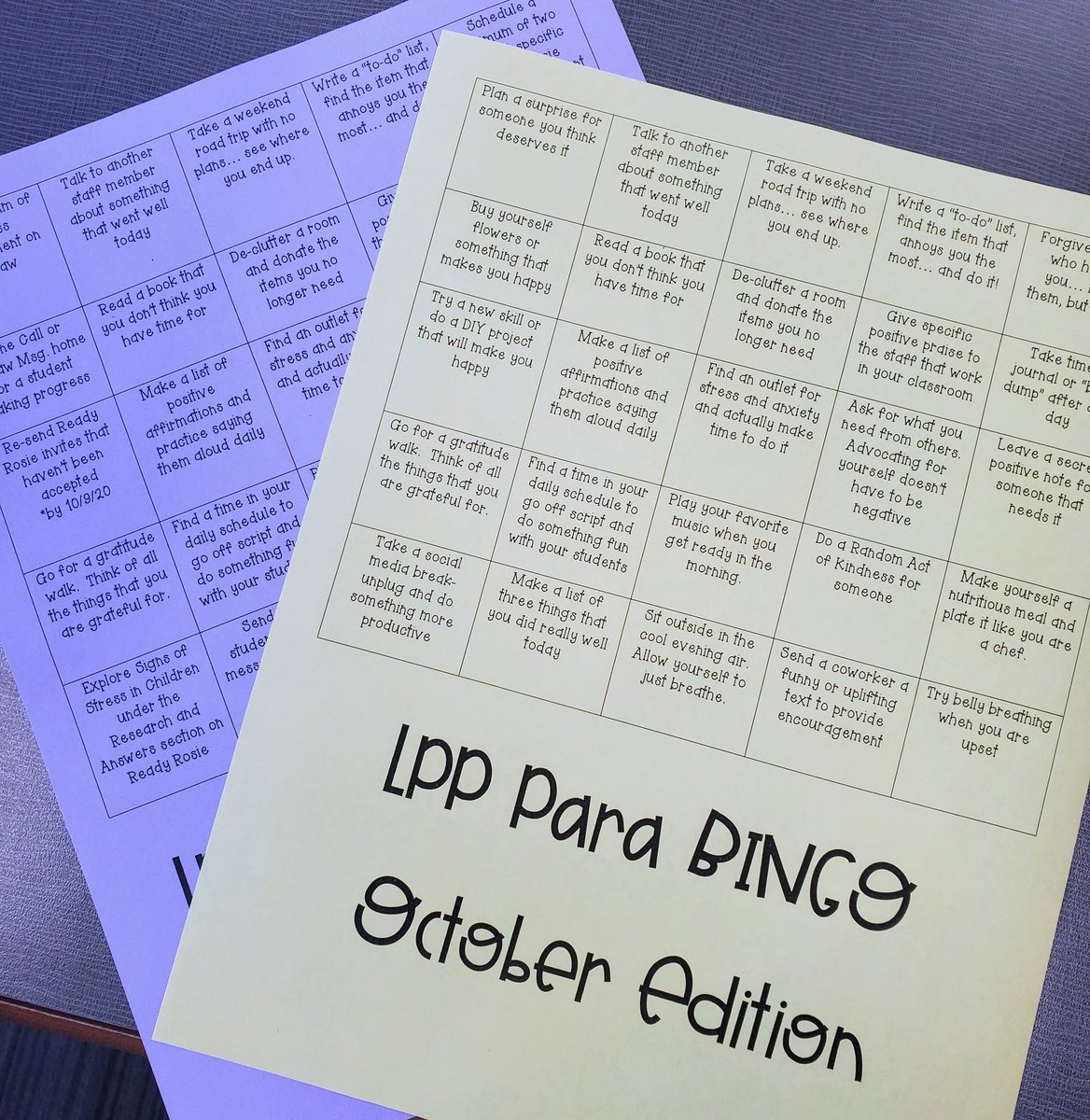 LittlePanthers1's tweet photo. October we focused on staff self- care by playing BINGO! I can't wait to give out prizes tomorrow for taking time to focus on themselves! #pawsitivepanthers #npspanthers https://t.co/xNKuElk6jC
