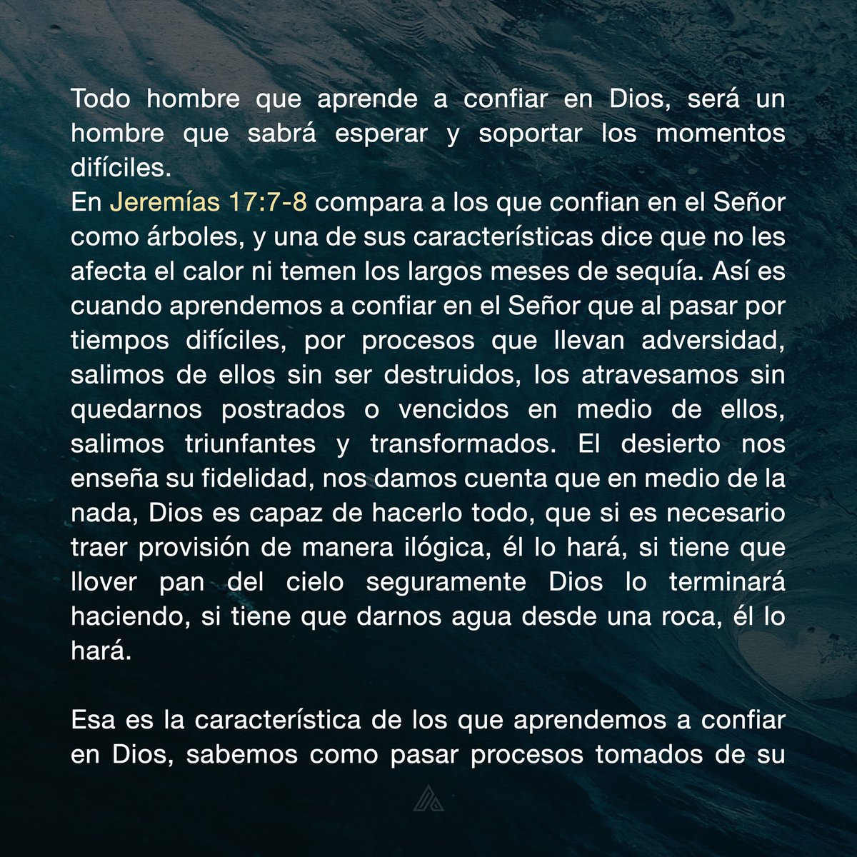 MarcoBarrientos's tweet photo. Seremos personas que confiamos en medio de las dificultades, ya que sabremos que las temporadas de sequía serán para preservarnos y nunca para destruirnos, porque el que empezó la buena obra en nosotros la va a perfeccionar.
#BibleStudy #Bible #Devocional #Aliento #AlientoMG https://t.co/huO7bFfFC0
