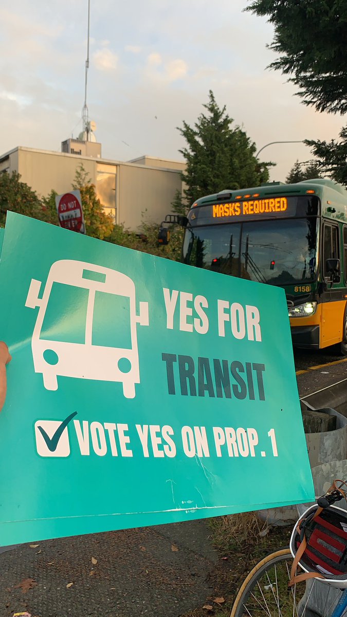 Yes4TransitSEA's tweet photo. We are here sign waving! #yesfortransit #seattleprop1 https://t.co/AKGlkCNgME