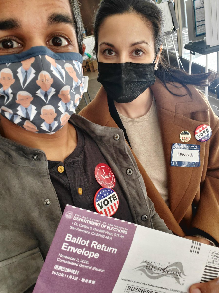AlokPatelMD's tweet photo. Dropped off my mail in ballot to my wife, who is volunteering at a poll from 5:45am to 10pm.

Proud of this enchanting defender democracy.

#ElectionDay2020 
#democracy 
#faucimask https://t.co/sV3KZRIaVQ