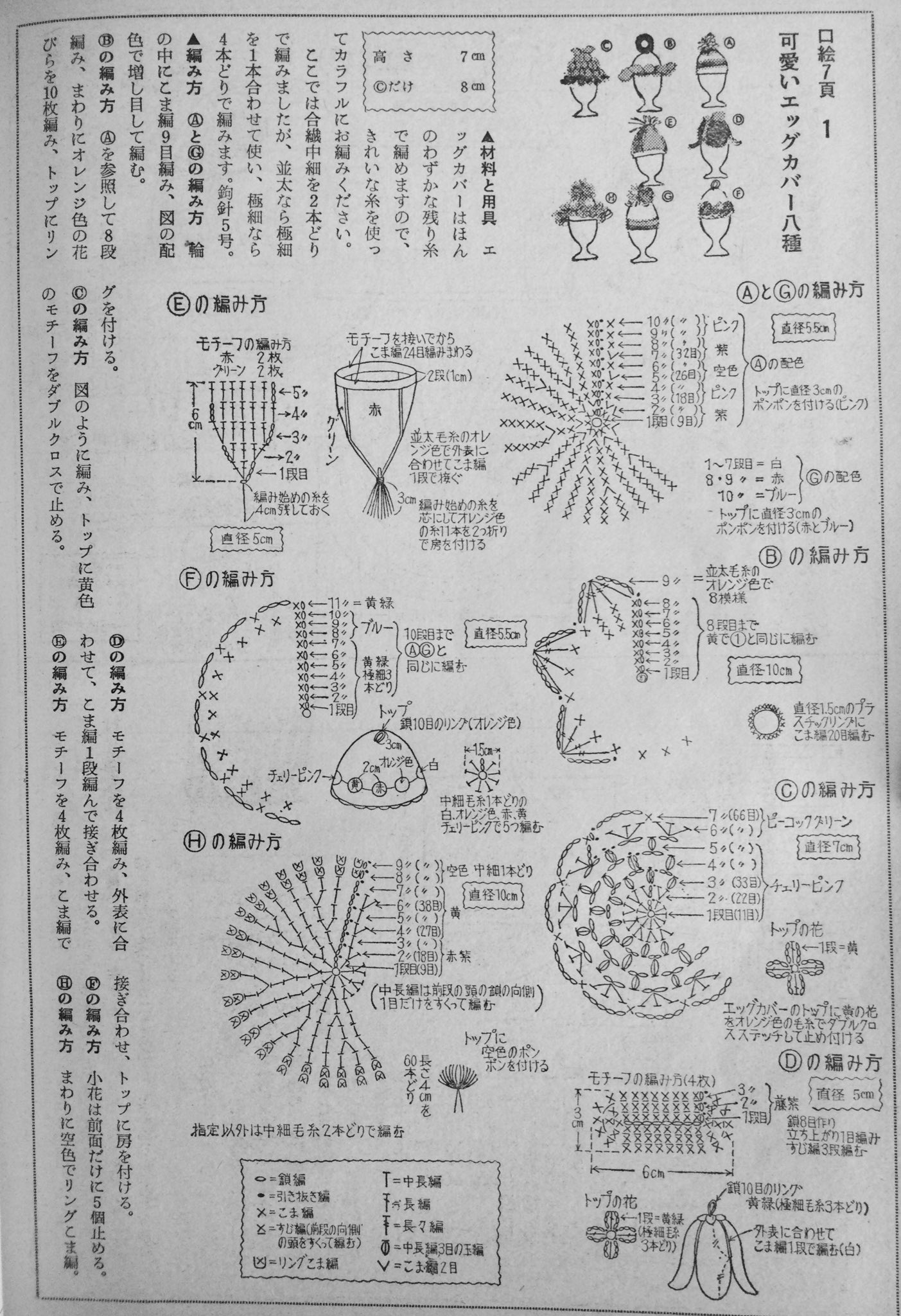 雑貨奥様 昭和43年 主婦と生活社 鉤針編のセーターと毛糸手芸 より 残り糸でできる楽しい小もの です エッグカバー がとても可愛いので 作り方も載せておきます でも当時 エッグスタンド も含めて市民権を得ていたのか不明ですが 昭和
