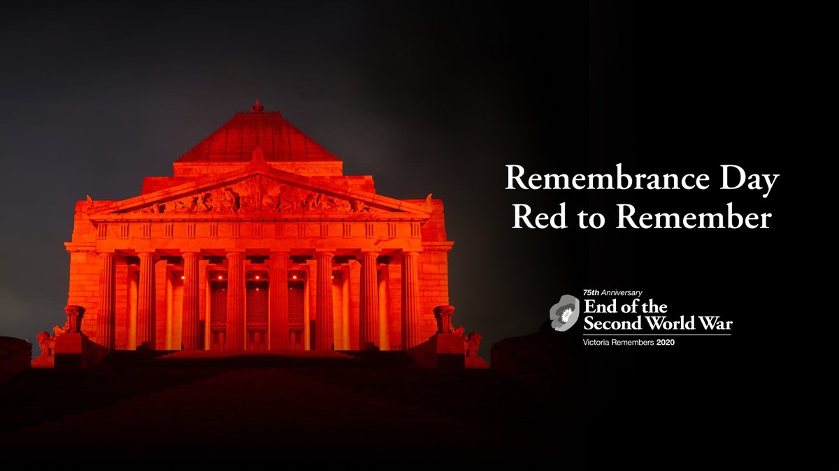 ShaunLeaneMP's tweet photo. In the lead up to Remembrance Day, 11 of Melbourne’s cultural and civic buildings will be lit red to honour the service and sacrifice of veterans and their families.
We will remember them.
Lest we forget.
@VicRemembers @shrineofremembrance #redtoremember #remembranceday20 https://t.co/o9PBeLFvUg
