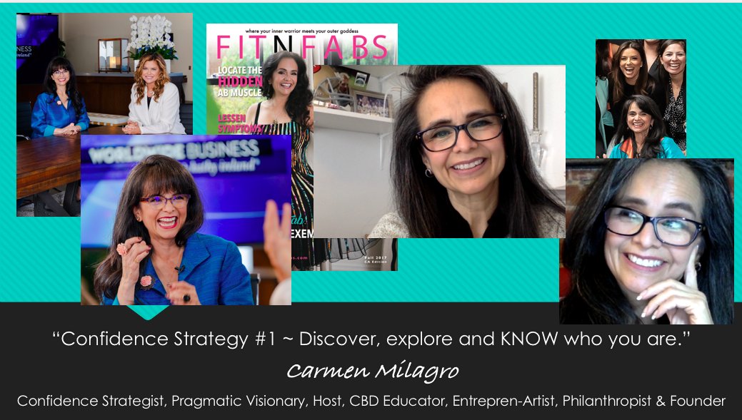 carmenmilagro's tweet photo. Confidence Strategy #1 ~  
"Discover, explore and KNOW who you are.”  
@carmenmilagro 
#ConfidenceStrategist
#CBDEducator
Entrepren-Artist 
Pragmatic Visionary
Host
Philanthropist
Founder https://t.co/33myfWplpy