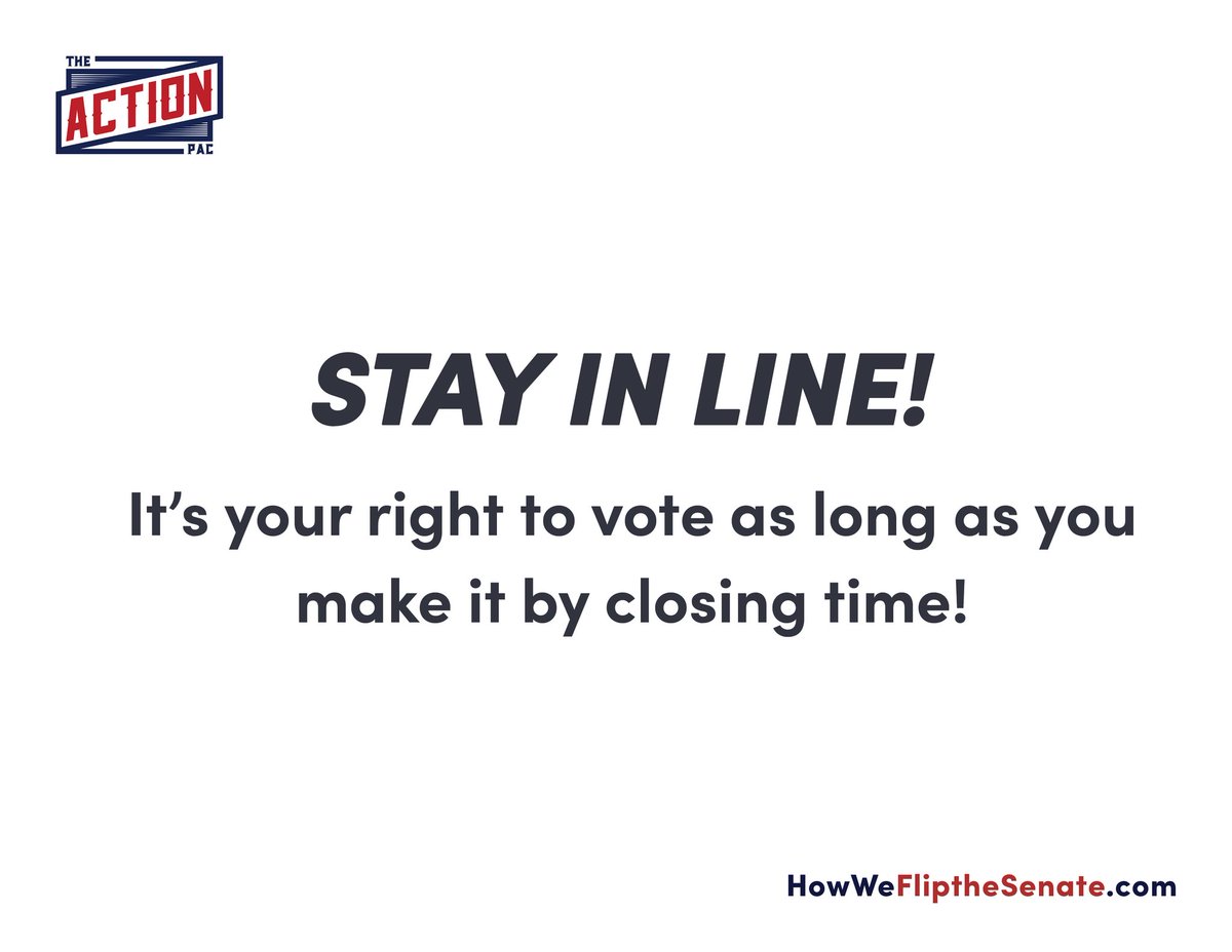 Alright central time zone friends just a few minutes left to vote to #FlipTheSenate! Don’t leave, hold the line, your vote is your voice! #Elections2020