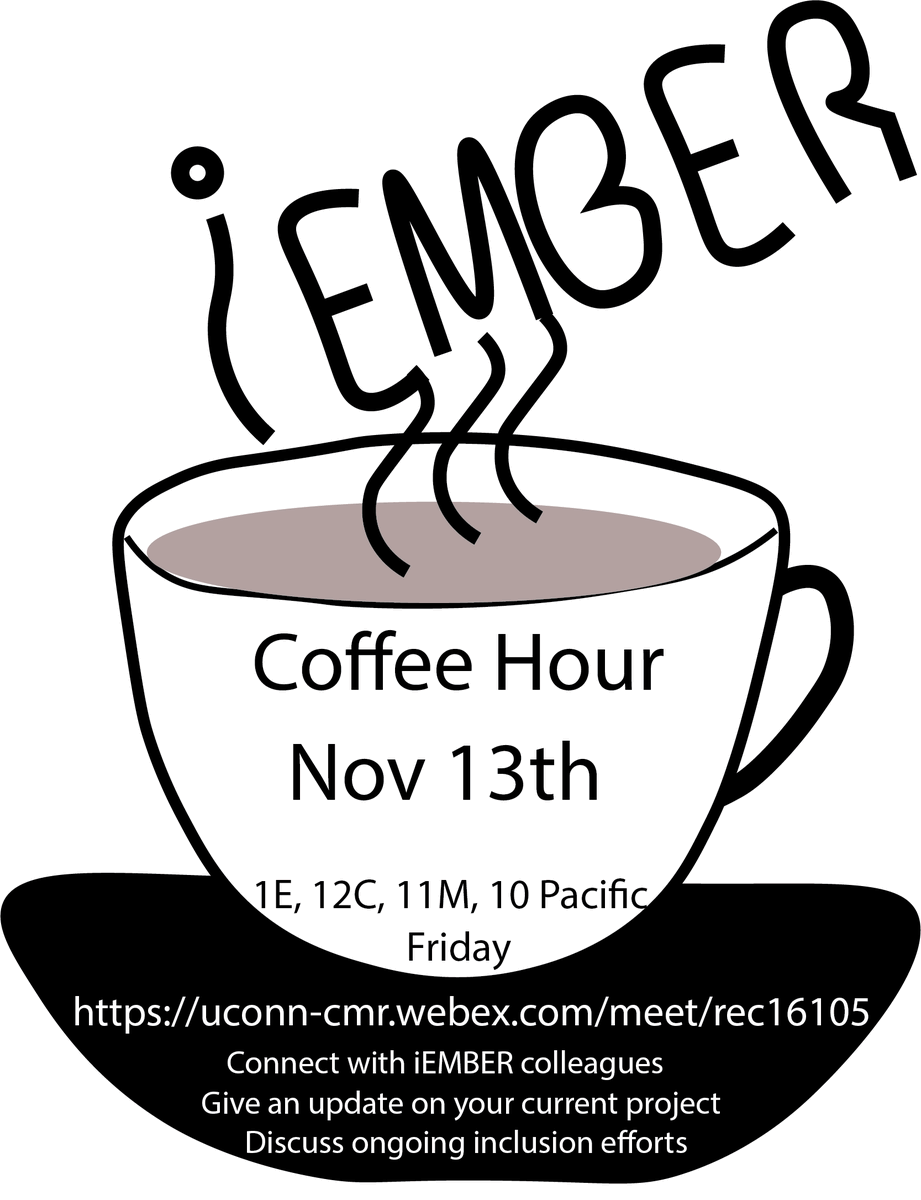 iEMBER_Network's tweet photo. In 10 days join us for our next coffee hour! Learn about how you can get involved in iEMBER or ask questions about your current projects. Expand the picture for details. #iEMBER2020 @BioEdMike @JanaMarcette @GaryMcDowellPhD @RCampbellAnthro https://t.co/AEtCQHurgx