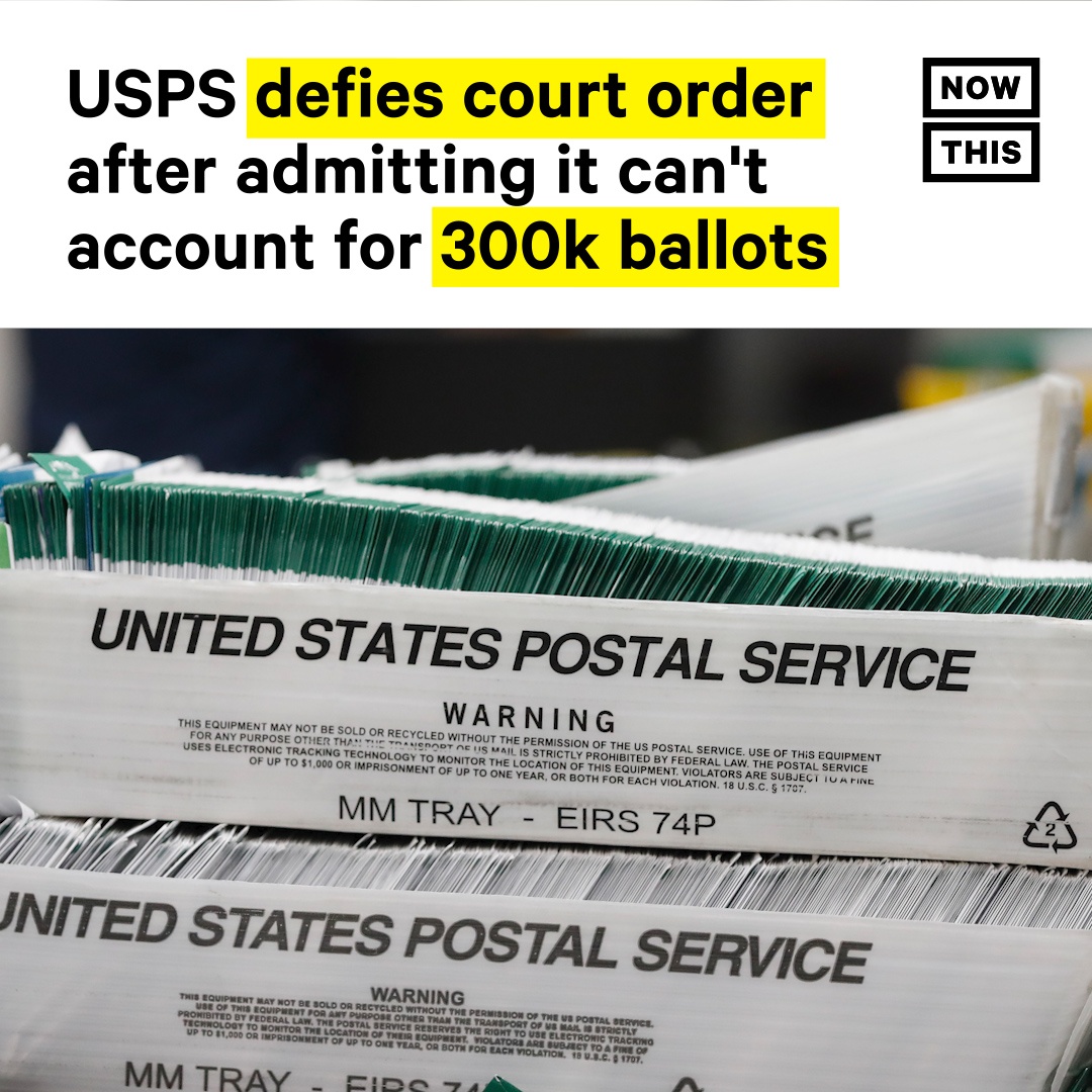 nowthisimpact's tweet photo. The USPS has rejected a federal judge's order to sweep mail-processing facilities in 15 states, after it disclosed in court filings that nearly 300,000 ballots nationwide could not be traced. https://t.co/Ci7DPP9pm7