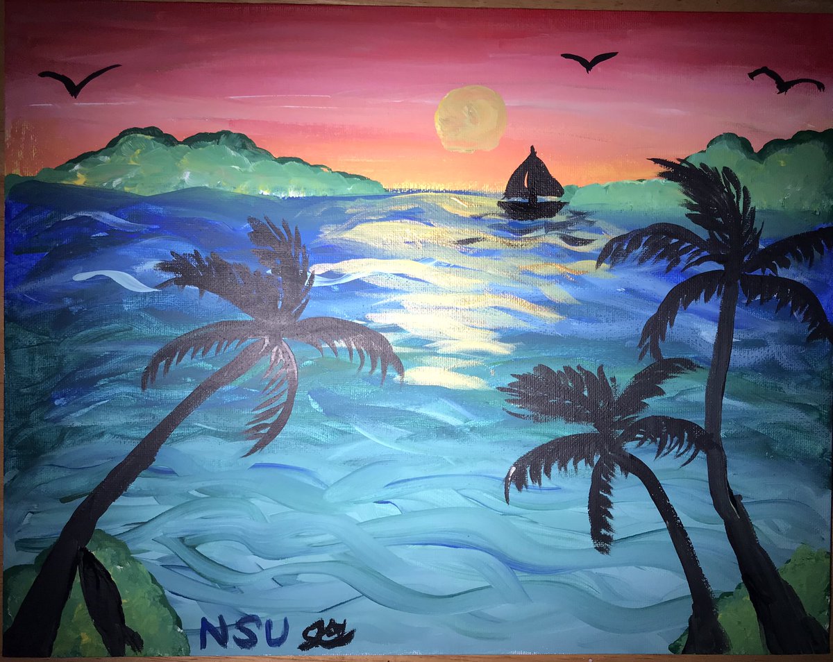JaimeGoldman's tweet photo. Had such a fun time at the @NSUAlumni Trifecta Paint &amp; Sip homecoming virtual event tonight!  They even invited Ryan to tag along!  #nsualumni #trifecta #nsuhomecoming https://t.co/uAdA7nOVg6