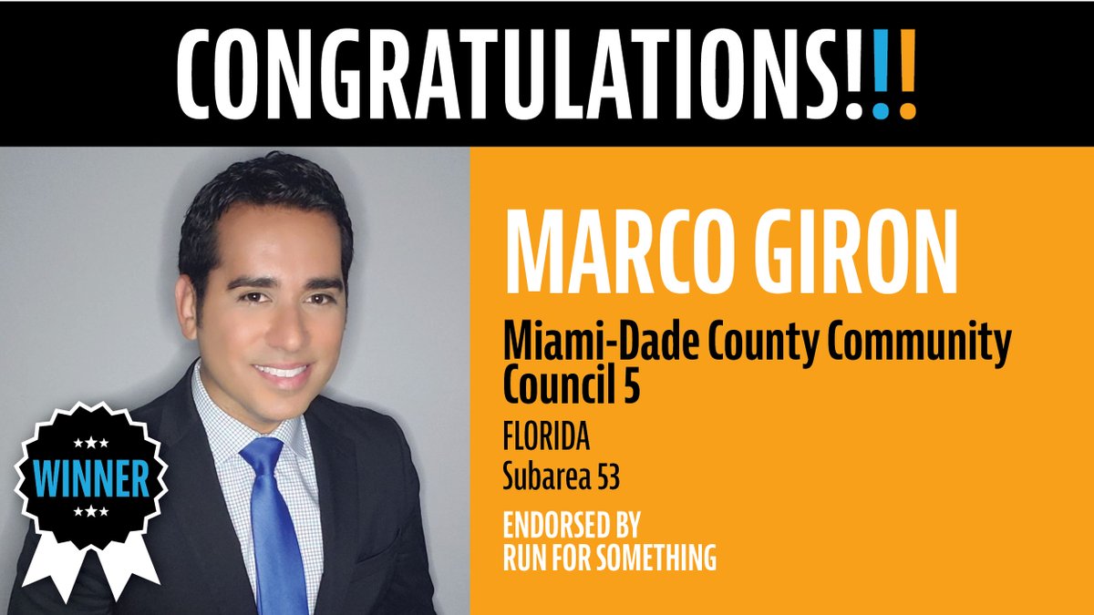 Another win out of Florida!  @MarcoGiron has won his race for Miami-Dade County Community Council! With this win Marco becomes one of 28 openly LGBTQIA+ elected officials in the state!!