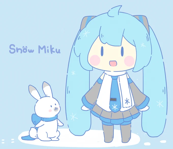 今日は北海道で初雪が降りました!という事で、ねこみんさんの雪ミクさん&amp;ラビット・ユキネのイラストをご紹介!ゆるふわっとした雰囲気がとっても可愛い(*'艸`*)【https://t.co/qkzH8yeNqL】 #piapro #雪ミク #ラビット・ユキネ 