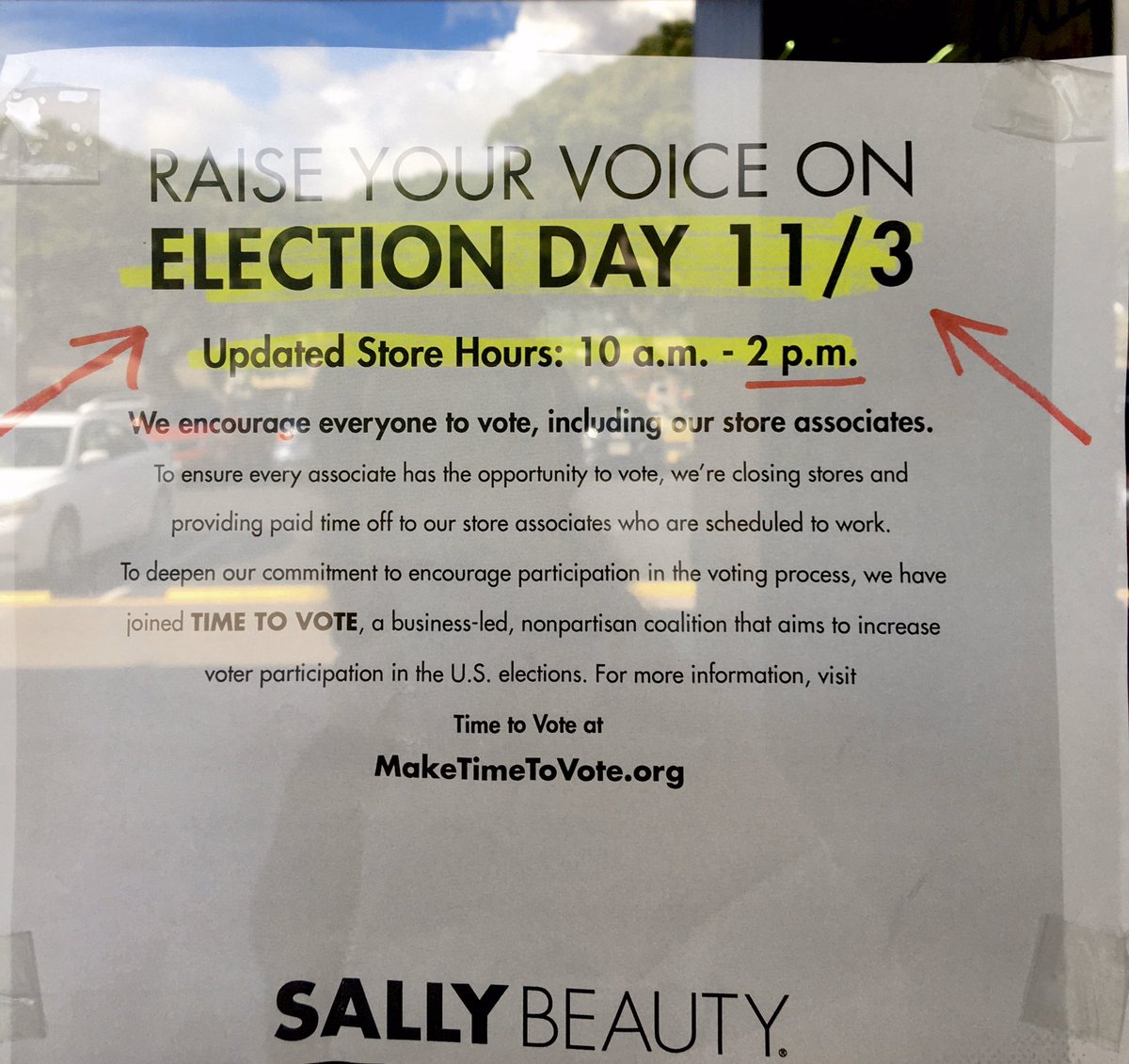 annawhim's tweet photo. Walked up to @SallyBeauty today and saw this sign and I’m so happy about it. Even though you’re closed today, things like this make me want to come back! #GoVote https://t.co/I5nAkYXqDP
