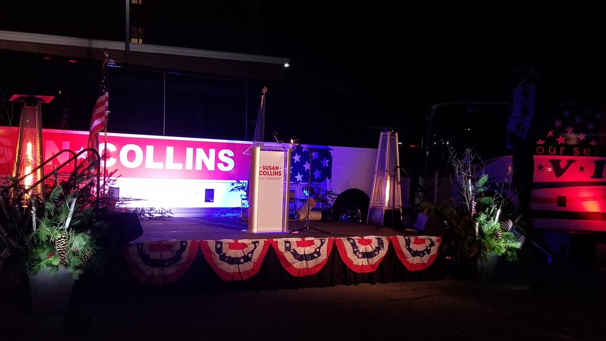 JLeahMitchell's tweet photo. The polls have just closed. Senator Susan Collins is expected to make some remarks in about half an hour outside Hilton Garden. No public gathering at Collins election HQ tonight due to concerns over COVID-19, press are socially distanced in parking lot. #mepolitics #MESen https://t.co/oeJ3Rrc0e0