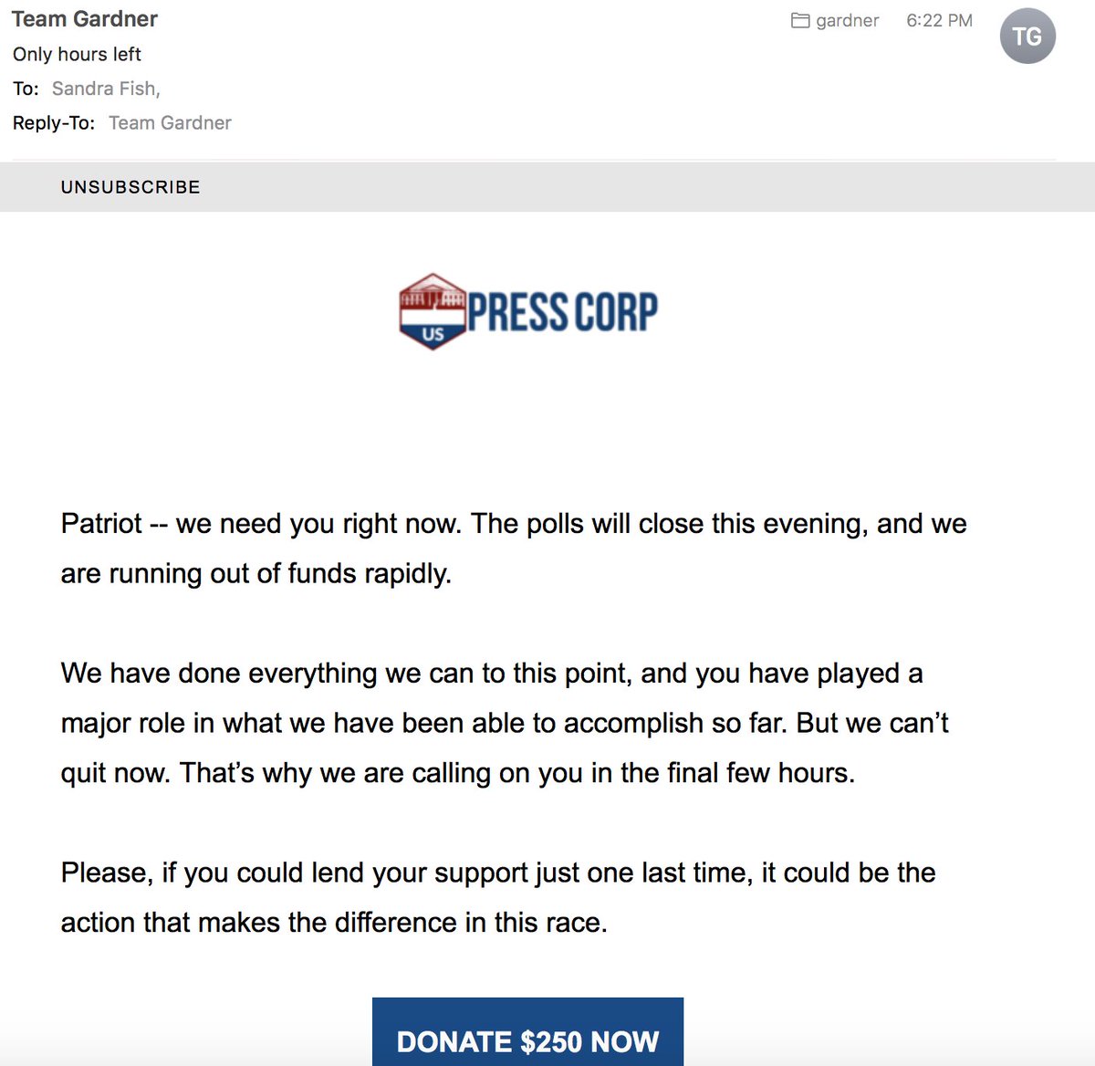 COpoliticsCO's tweet photo. Apparently @CoryGardner still needs #COsen #COpolitics cash. Only @Hickenlooper email today encouraged getting out to vote. https://t.co/mPfp28ZV1X