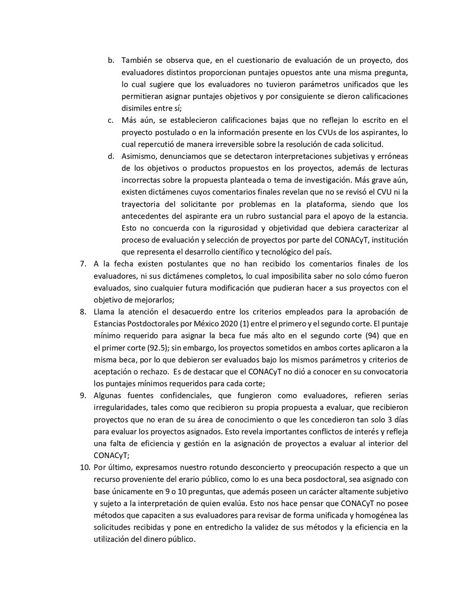 posdocs2020's tweet photo. ...diversas irregularidades en los procesos de evaluación y al día de hoy (más de 25 días) no tenemos respuesta. Invitamos a @Conacyt_MX  a que así como atiende las misivas en apoyo, también responda las que solicitan un intercambio de posturas. @ElenaBuylla  @mariodeleow https://t.co/1maTKoiPNh