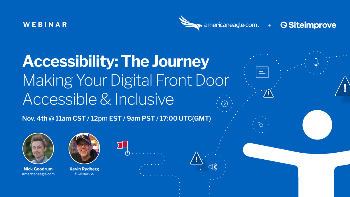 _Americaneagle's tweet photo. Staying on top of your #accessibility journey has never been more important! Hear from our accessibility expert and our partner @Siteimprove for an engaging session discussing how you can be proactive in providing amazing customer experiences!  
Register➡️https://t.co/qHbyr0K0MF https://t.co/K5woL3lQYN