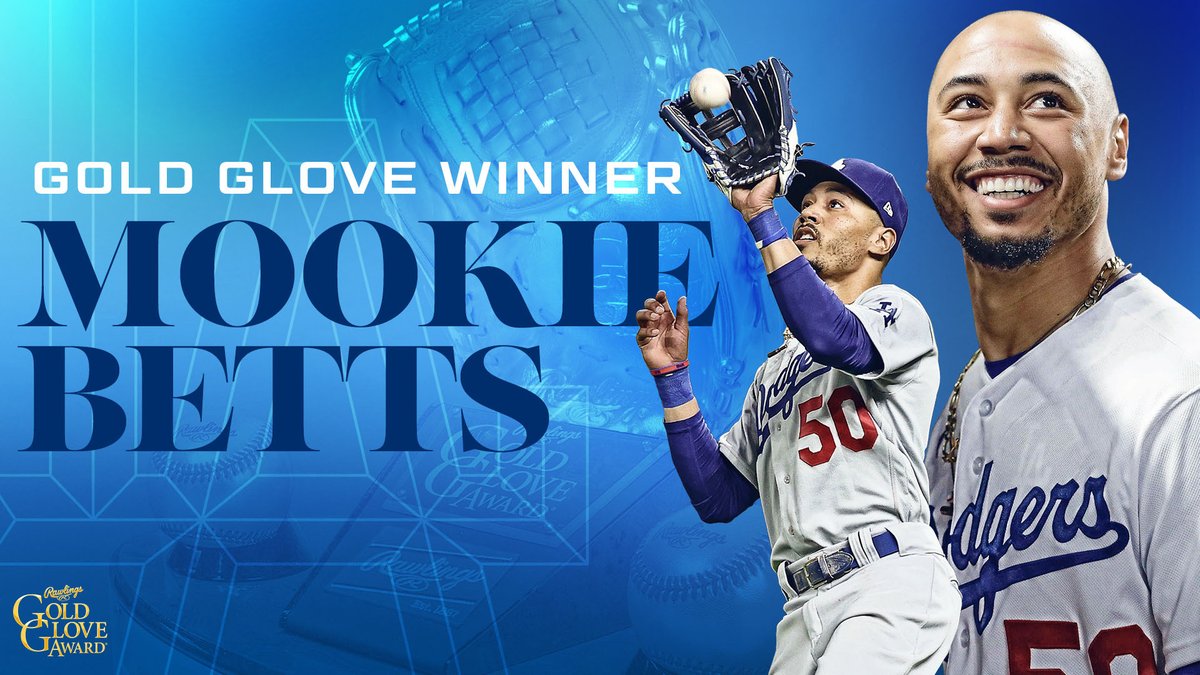 Dodgers's tweet photo. Congrats @mookiebetts on winning your fifth straight Gold Glove Award! https://t.co/sBWG3lOlMc