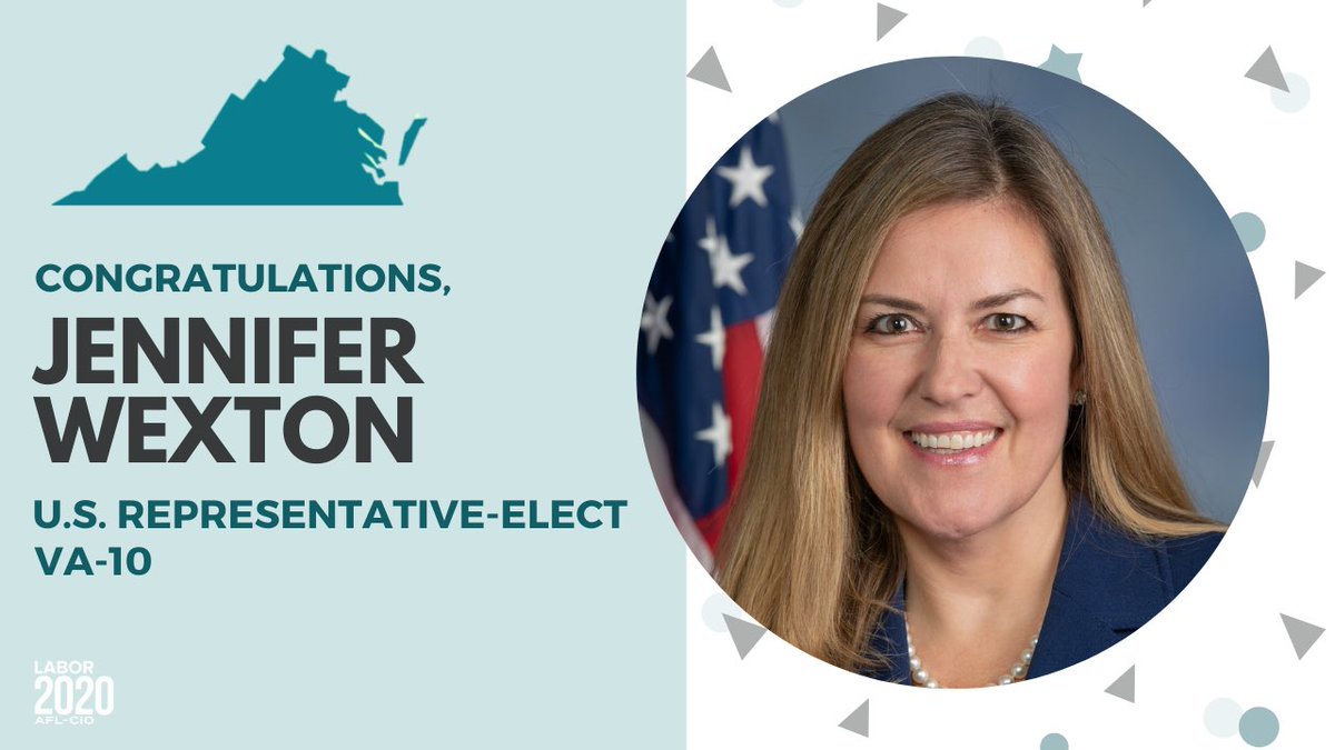 Virginia_AFLCIO's tweet photo. Congratulations @JenniferWexton on your reelection ! Working families of Virginia and all of our union members are glad to have a pro-worker Congresswoman fighting for us and our rights! #Labor2020 #1u #unionstrong #VaElections2020 https://t.co/aSbCmmvkt5