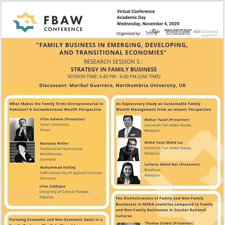 leilaniemn's tweet photo. FBAW Virtual Conference
#AmericanUniversityOfSharjah
#Tharawat Family Business Forum
#InvestInSharjah
Tharawat magazine
#STEP Project
#Women in Family https://t.co/x05VVtkK9q
#FBAW2020 #FamilyBusiness #Research #AUS #Tharawat #MENA #DrLei #Communication #Cohesion #Continuity https://t.co/2C9a3Yq1wN
