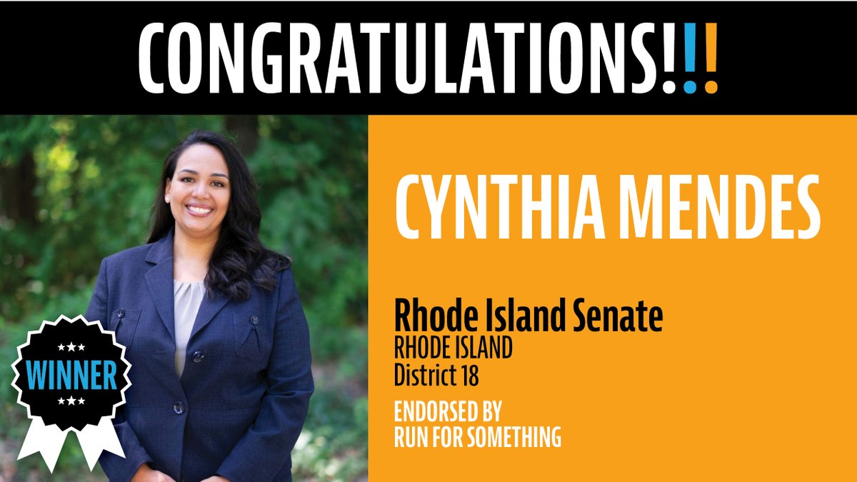 Our fourth win out of Rhode Island! Congratulations to  @Cynthia_Mendes_ , the newest member-elect of the Rhode Island State Senate!