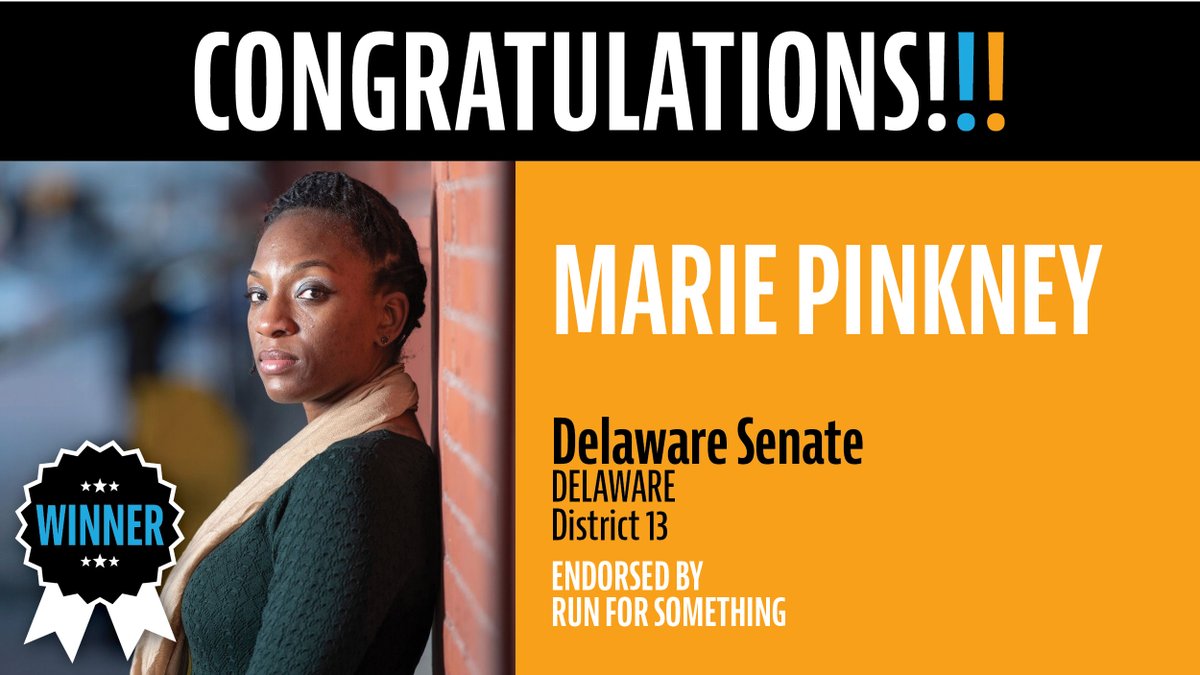 It's official: Social worker and racial justice activist Marie Pinkney has just been elected to the Delaware State Senate in District 13, after winning a huge & tough primary earlier this year!