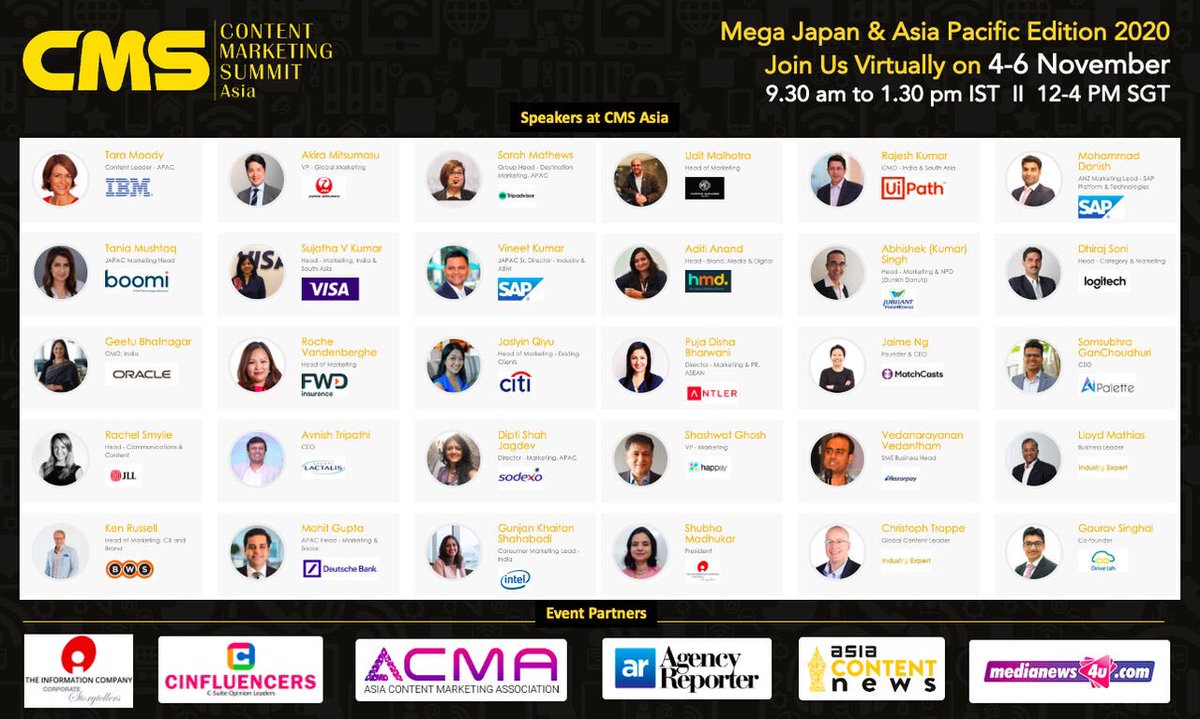 brandrp's tweet photo. The biggest ever edition of Content Marketing Summit goes live in 2 hours from now. 12-4 PM SGT.
Register Now https://t.co/A9MF7pikEt
#contentmarketing #contentstrategy #contentstrategy #contentleaders #asiacontentnews #cmsasia #storytellers #acma #contentawards https://t.co/00f2KMpNav