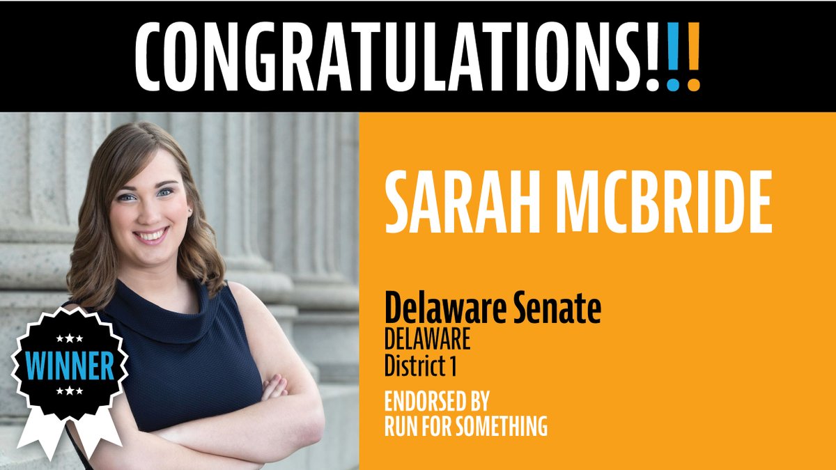 Congratulations to  @SarahEMcBride! Sarah has just won her race for Delaware State Senator, becoming the FIRST openly transgender state senator nationwide!!!