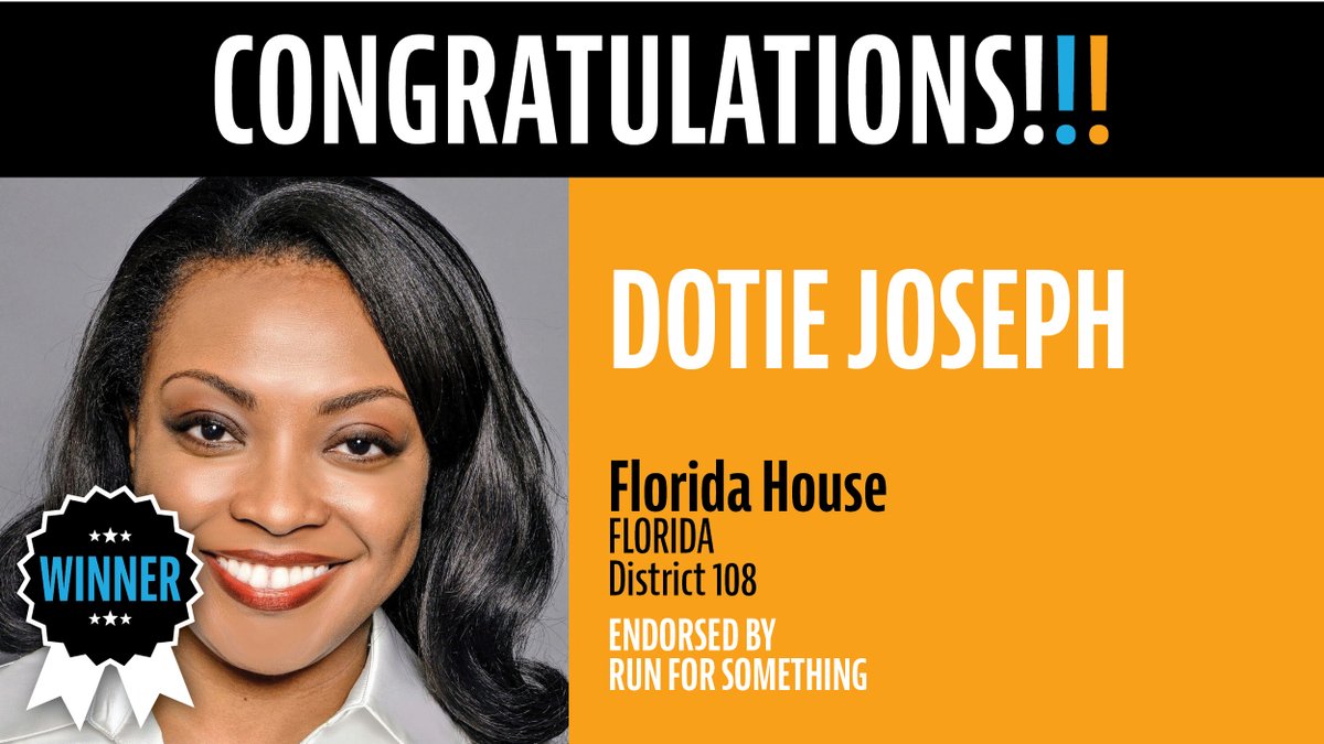 Wooo hoo!!! RFS all-star and recent RFS Award winner  @RepDotieJoseph just won her re-election to the Florida State House in District 108!!