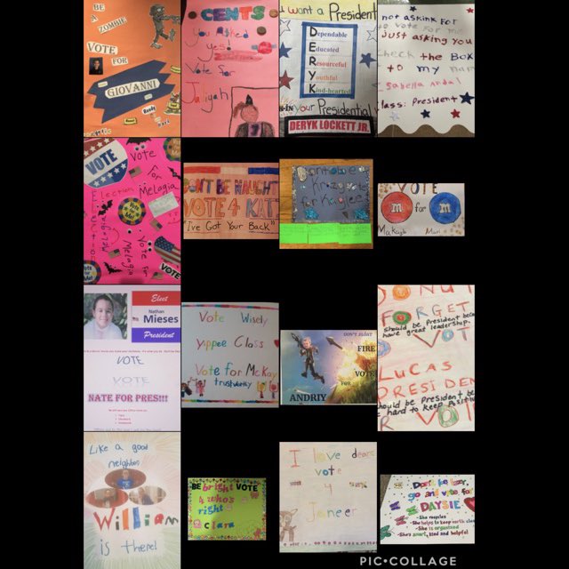 VroomSchool's tweet photo. The future presidential candidates from Ms. Mueller's 3rd grade class have been busy campaigning & casting their votes on Election Day. Students created campaign posters, & provided 3 reasons why we should vote for them! #electionday #congratstoIrisandYoussef #virtuallearningfun https://t.co/miho79j9Yh
