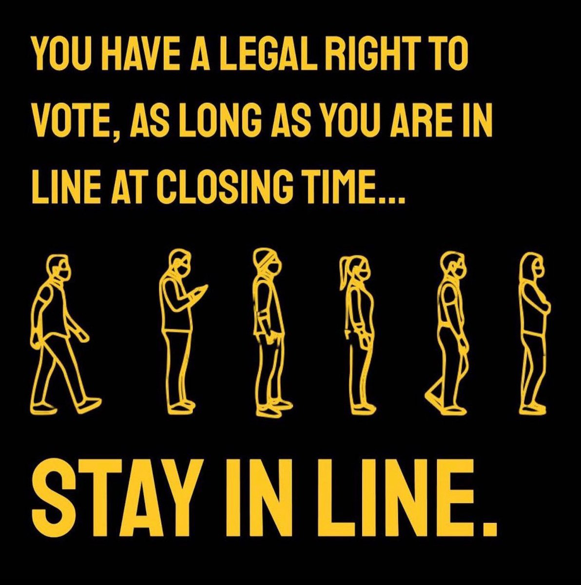 If you are in line to vote, STAY IN LINE! If the polls close while you are in line, STAY IN LINE! It’s your right to vote. 

Use your VOICE and VOTE!