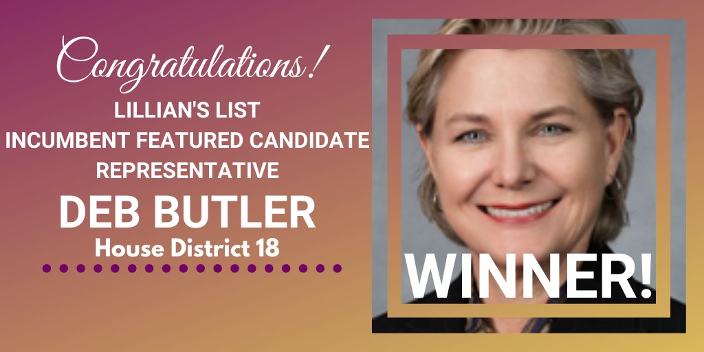 LilliansList's tweet photo. Congratulations, @DebButlerHD18! #FeaturedCandidate https://t.co/CSAfbOb4po