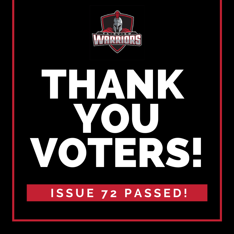 FPSchools's tweet photo. Thank you, Fairview Park voters! Issue 72 passed! This is a win for our students and our community! We will be able to continue quality student programs and services for years to come. Again, we thank you for your continued support! https://t.co/E22DbtKHZ3