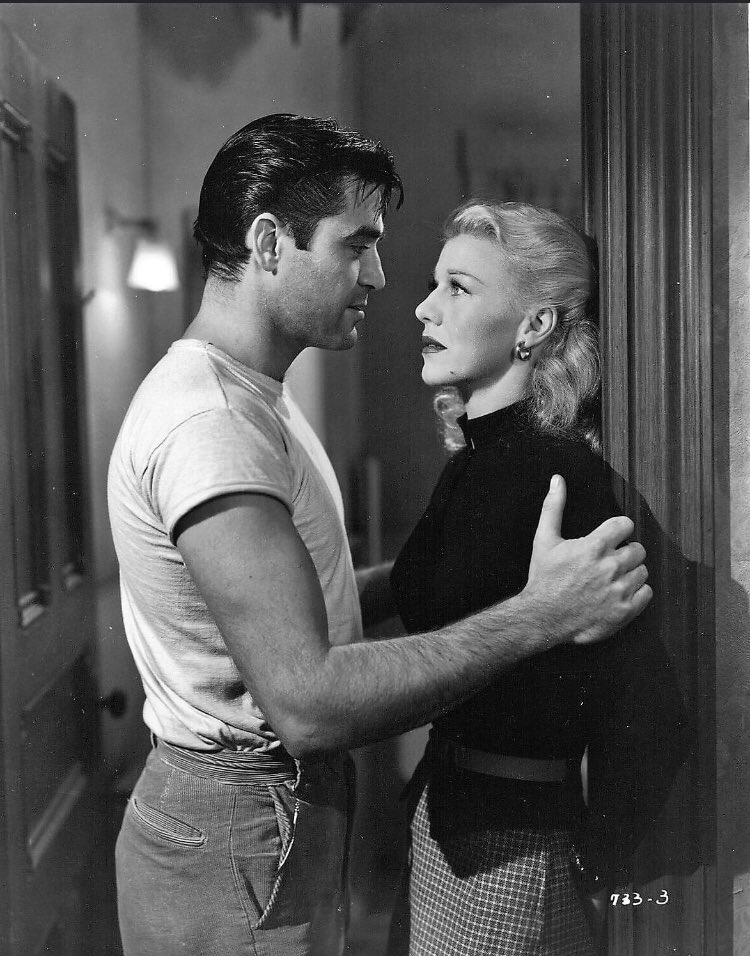 Steve Cochran (a proper scumbag) and Ginger Rogers in Storm Warning (1951).  #Noirvember