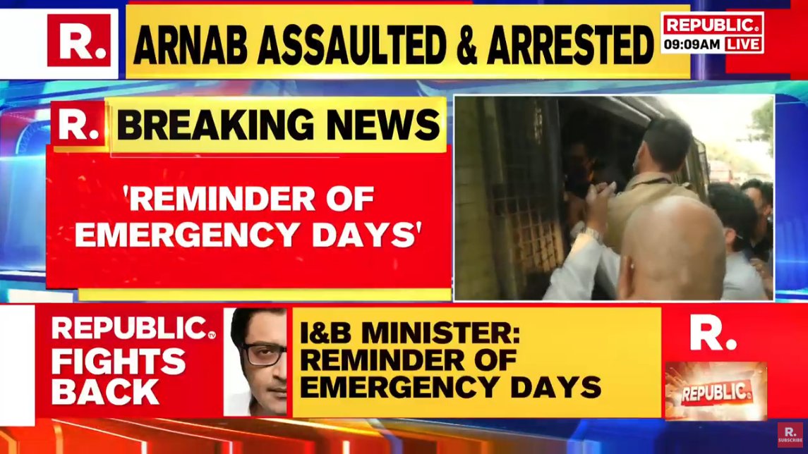 republic's tweet photo. #BREAKING on #IndiaWithArnab | Information &amp; Broadcasting Minister Prakash Javadekar condemns assault and arrest of Arnab Goswami: "We condemn the attack on press freedom in #Maharashtra. This is not the way to treat the Press" https://t.co/RZHKU3wOei https://t.co/dVXRryr7nJ
