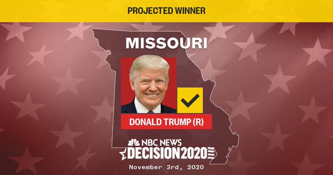 AvFenix_'s tweet photo. 🗳️ PROYECCION NBC #ElectionNight
_________________________________
Los 10 electores de Missouri se los lleva
✅ Trump
#CSR8🇺🇸
#ElectionNight https://t.co/uVgP5tpDc9