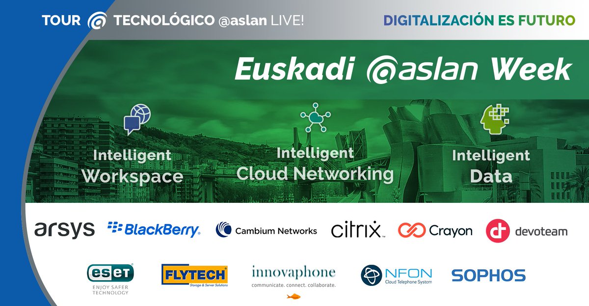 aslan_es's tweet photo. >@arsys @BlackBerry @CambiumNetworks @CitrixIberia @CrayonIT @DevoteamEs @ESET_ES @FlytechSA @innovaphone_ES @NFONcom y @SophosIberia apoyan la Euskadi aslan Week. Inscríbete en #TourASLANLive! https://t.co/0ivMy331l2 del 11 al 13 NOV #DigitalizacionEsFuturo #UneteASLAN https://t.co/w6TV6GEIyl