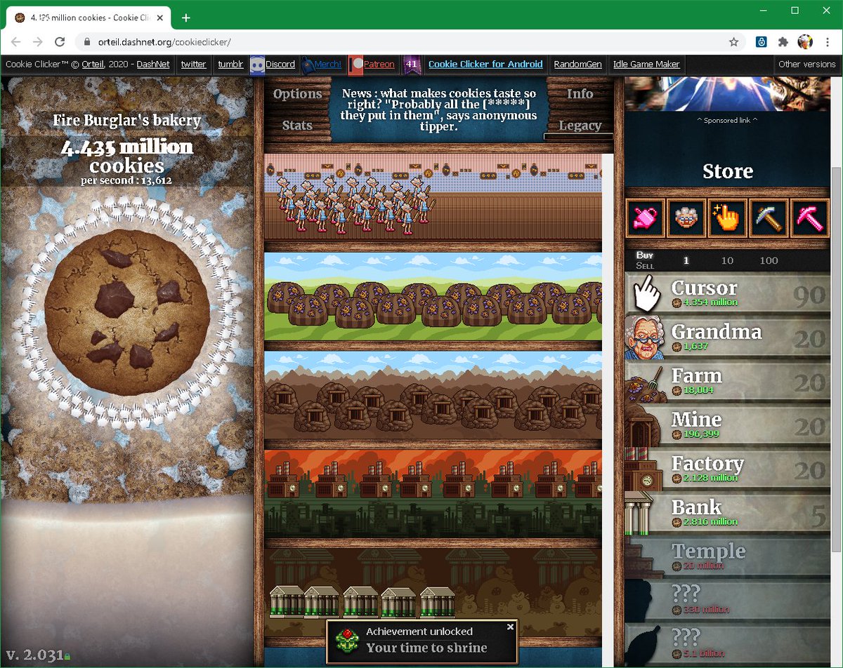 ねお よしき 毎秒3945億枚なう Onemind が押せるようになってたけどやばそうなので手を止めてググったらやっぱりやばいやつだった Cookieclicker クッキークリッカー Chrome Pc Win10 ブラウザゲーム ババアポカリプス とは ピクシブ百科事典